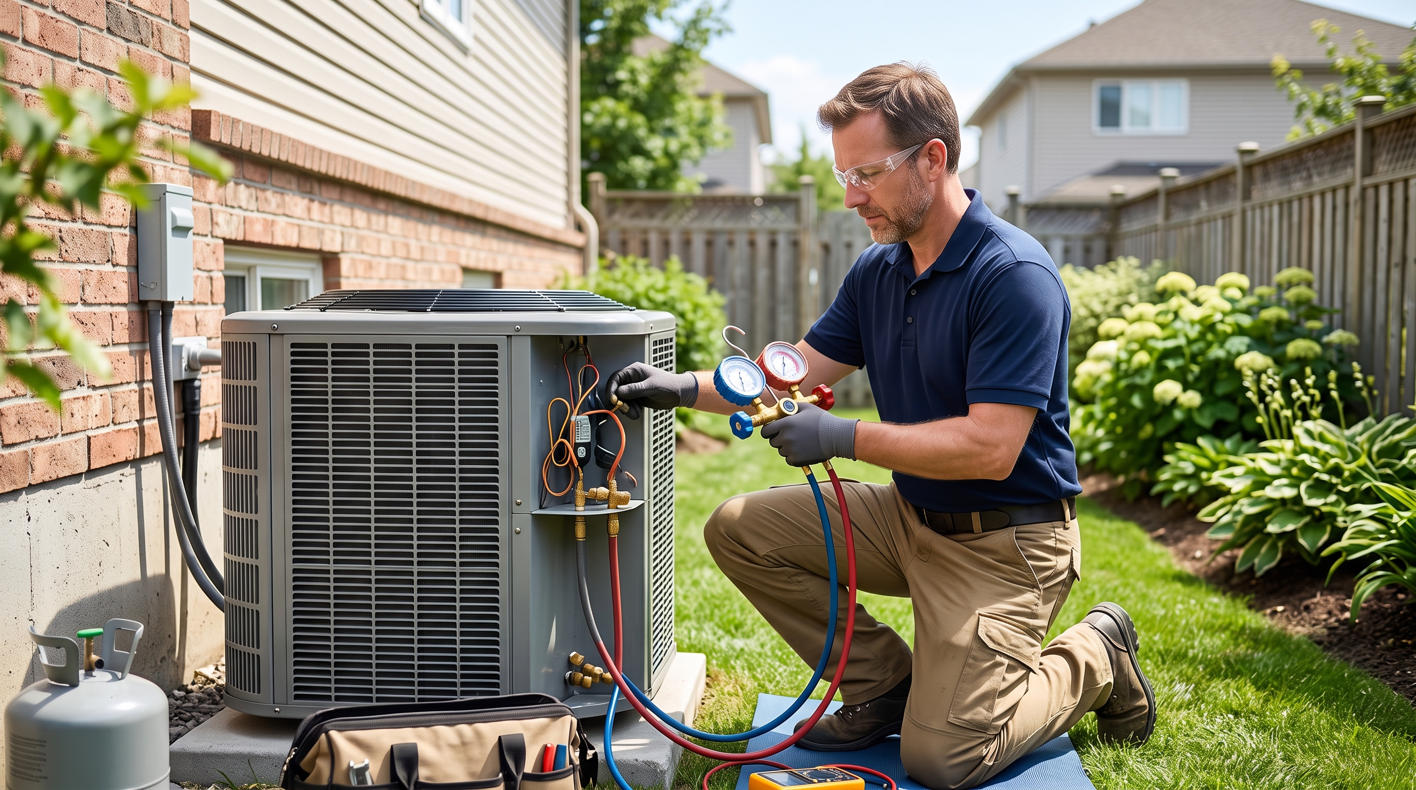 Kool Comfort technician working on a residential air conditioning system in Fort Myers