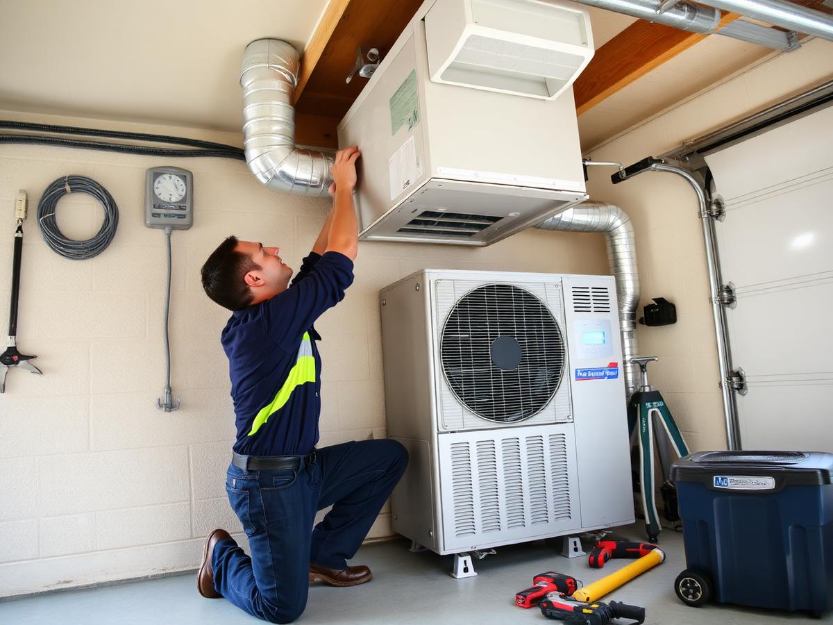 Technician installing residential HVAC equipment